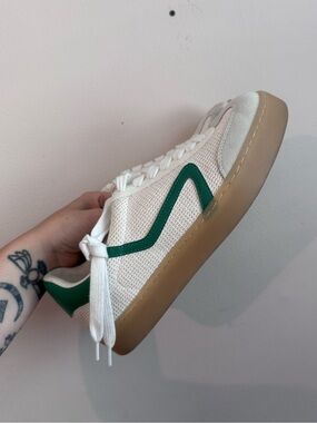 Steve Madden White Mesh Sneakers with Green Accent and Gum Sole